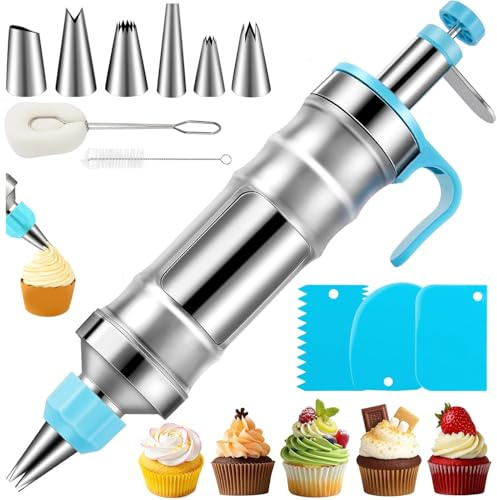 Kuchendekorationswerkzeug-Set, Spritzpistole, Zuckerguss-Spritztüllen, Kuchencreme-Dekorationswerkzeug, Edelstahl, einfaches Kuchendekorationsset, Ersatz für Spritzbeutel und Spritztüllen (Blau)
