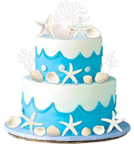 20 Stück Meerestier Tortendeko, Ozean Themen Kuchen Dekoration, Unterwasserwelt Deko mit Seestern und Muscheln, für Sea Ocean Beach Themenparty, Kindergeburtstag, Baby Shower
