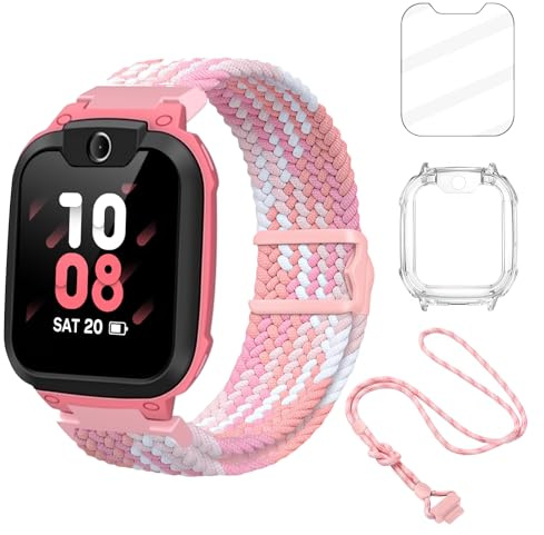4in1 Set Kompatibel mit imoo Watch Phone Schutzhülle & Displayschutz & Nylon Armband & Lanyard, Vollständiger Schutz für Kinder Smartwatch