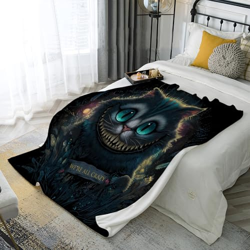 Superweiche Grinsekatze Kuscheldecke Aus Kunstfaser 135 x160cm Weiche Fantasy-Anime-Stil Decke Einzigartige Geschenk Zum Muttertag Fürs Büro Auf Reisen Zu Weihnachten Für Zuhause Fürs Bett Sofa