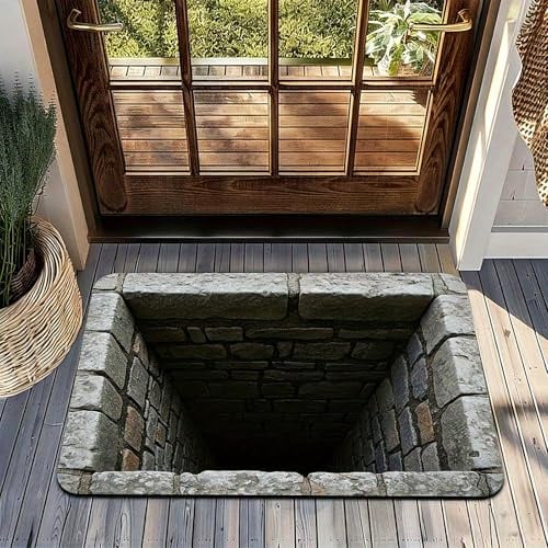 Zhliuqo 3D Teppich Optische Täuschung, 50x80x2cm Teppiche Die Wie EIN Loch Aussehen, rutschfeste Und Saugfähige Fußmatte Mit Abgrund Illusion Für Badezimmer, Küche, den Innen und Außenbereich