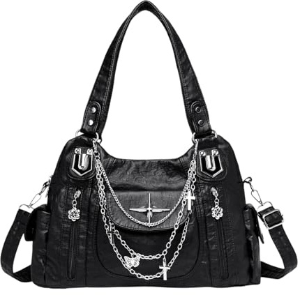DASICHE Damen Handtasche im Vintage Y2K Stil – City Bag mit Ketten & Kreuzen, Gothic Hobo Schultertasche für Alltag, Streetwear & Punk Outfits
