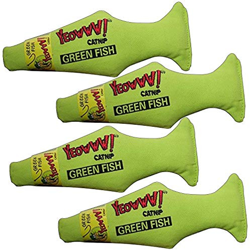 YEOWWW! Catnip Green Fish 4 PACK Pure Leaf & Flowertop Cat and Kitten Toy