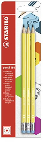 Bleistift mit Radiergummi - STABILO pencil 160 in gelb - 3er Pack - Härtegrad 2B