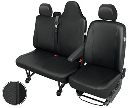 pitshop24de Front Kunstleder Sitzbezüge, Sitzschoner Set Fahrersitzbezug + Doppelbankbezug mit Geteilte Sitzfläche und Rückenlehne kompatibel mit Renault Master 3 ab 2010