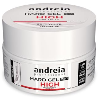 Andreia Professional Hard Gel Constructor para Uñas Bifásico 2 en 1 LED y UV - Gel Duro Blanco Suave de Alta Viscosidad para Uñas Tips y Extensiones Duras y Fuertes - Color Blanco Suave 44g