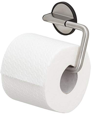 Tiger Tune Toilettenpapierhalter, Montage ohne Bohren dank integrierter Klebefolie, optional Befestigung zum Schrauben, Edelstahl gebürstet/Schwarz, 150 x 100 x 26 mm