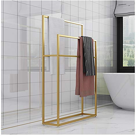WING Handtuchhalter freistehend Handtuchständer Metall Bad Handtuchstangen, treppenförmiger Handtuchständer, Rostfrei, 110 cm Höhe,Gold,85×20×110cm(L×W×H)