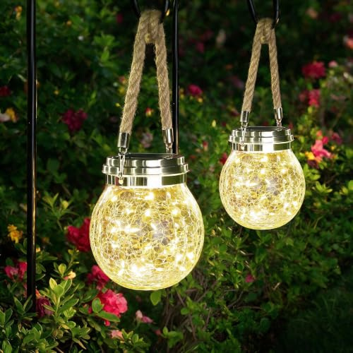 ROSHWEY Solar Lantern, 2 Pack Outdoor Lanterns with 30 LED Waterproof Garden Decor Patio Solar Lights Outdoor Decorative Backyard Outdoor Hanging, Warm Light