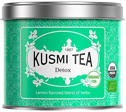 Kusmi Tea - Detox Bio - Mélange Biologique de Thé Vert, de Maté et de Citron - À Déguster Chaud ou en Thé Glacé - Boîte Thé Métal 100g - Quantité pour environ 50 Tasses