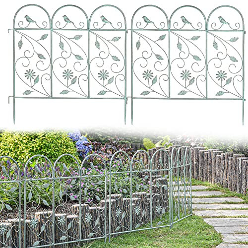 Sungmor Clôture de jardin en fer forgé - Paquet de 4 pièces (longueur totale de 98) - Panneaux de bordure de chemin de paysage Barrière animale - Treillis de clôture en métal pour plantes grimpantes
