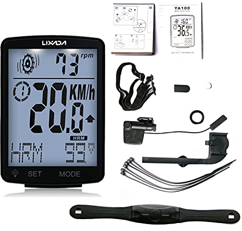 Lixada 3 en 1 Computadora de Bicicleta Inalámbrica,Odómetro IPX7, Sensor de Frecuencia Cardíaca LCD Multifunción,Odómetro de Bicicleta, Puede Medir la Temperatura, Cronómetro