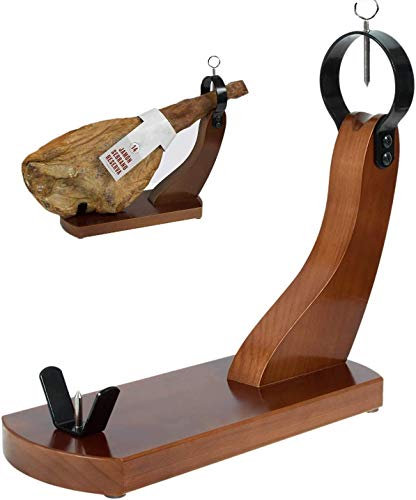 JAMONERO HUELVA color Nogal (tipo GÓNDOLA), Hecho en ESPAÑA, Soporte para jamón de uso DOMÉSTICO y PROFESIONAL.