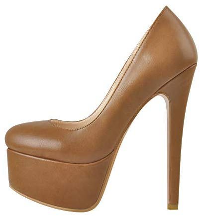 Only maker Frauen Plateau Pumps Klassische High Heels mit Stiletto Absatz Modische Braun 39 EU