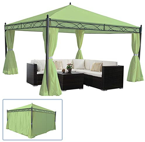 Mendler Pergola Cadiz, Garten Pavillon, stabiles 7cm-Gestell mit Seitenwand - grün 4x4m
