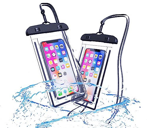LEMESO Custodia Impermeabile Smartphone Cover Subacquea 2 pz Porta Cellulare Impermeabile Mare Nero Taglia Universale per Vari Modelli Cover Impermeabile per Telefono