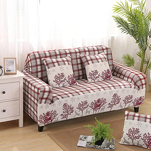 ZAHHYG Sofabezug 2sitzerRot-Beiges Retro-Karo Sofaüberwurf Stretchy Couchbezug Sofa Bezug Ecksofa Überwurf Sofabezüge Antirutsch Sofahusse Jacquard Sofaüberzug (145cm-185cm)