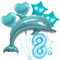 Delfin Blau Junge Folienballon 8.Geburtstag Junge Blau Delfin Luftballon Set XL Zahlen Ballon Zahl 8 Folienballon Meerestier Luftballons Numbers 8 Foil Balloon 8 Jahre Junge Sternfolie Luftballon