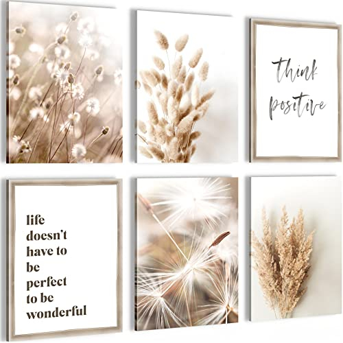 Novart Wandbilder - KEIN EXTRA RAHMEN BENÖTIGT - Wohnzimmer Schlafzimmer - Bilder Modern Boho Pampasgras - Beige - N005665a