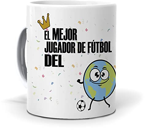 Regalo Divertido y Personalizado. Taza El Mejor Jugador de Futbol del Mundo. Cerámica AAA - 350 ml.
