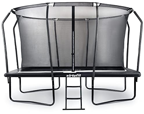 VirtuFit Premium Gartentrampolin Rechteckig für Kinder und Erwachsene mit Sicherheitsnetz und Leiter - Outdoor & Indoor - Schwarz - 244 x 366 cm