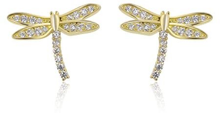 Meissa Sterling Silber Libellen-Ohrringe Süße Libellen-Stecker mit Zirkonia, Gold