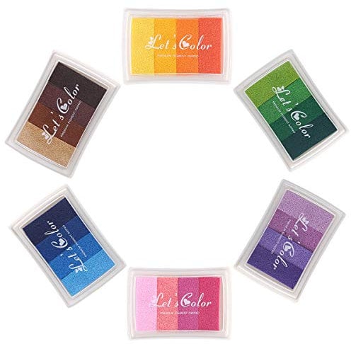 Pack of 6 Multi Colored Rainbow Color Ink Pads Set for Scrapbooking Finger Printing Painting