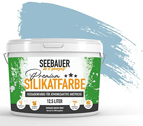 SEEBAUER diy Silikat-Fassadenfarbe Blau 10L für Außen (No. 815 Blue Ridge) Atmungsaktive Mineralfarbe für Fassaden - Geeignet für Putz, Mauerwerk und Beton