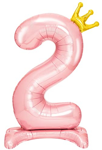 OH YEAH - Palloncino Pie Numero 2 Rosa - 105 cm - Numero con Corona - Compleanno Infantile - Numeri 1, 2, 3 - Palloncini Primo Compleanno - Palloncino Numero Gigante - CON BASE