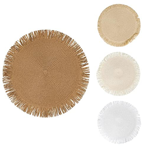Villa d'Este Home Tivoli Set mit 4 runden Tischsets mit Fransen Ø 38 cm, Shades of Chocolate