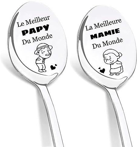 DIKARIYA Cadeau pour Papi et Mamie, Cadeau Papy Anniversaire, Cuillères Gravées Meilleur Mamie du Monde, Cadeau Fete des Mere pour Mamie, Cadeau Fete des Pere Papy, Cadeau Mamie Anniversaire Original