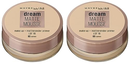 Maybelline New York Make Up, Dream Matte Mousse Make-Up, Mattierend, Nr. 20 Cameo (Packung mit 2)