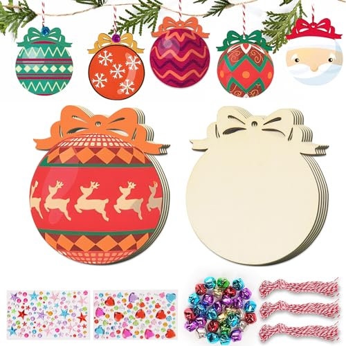 30pz Palline di Natale in Legno, Ciondoli Natalizi Addobbi per Albero di Natale, Ornamenti, Decorazioni con Spago Campanelli (B-)