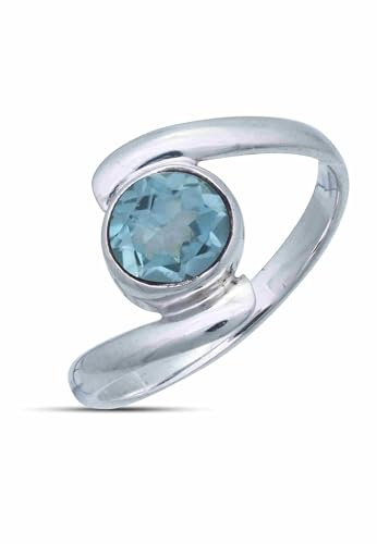 mantraroma Damen Ring 925 Silber Topas Edelstein blau schlicht modern
