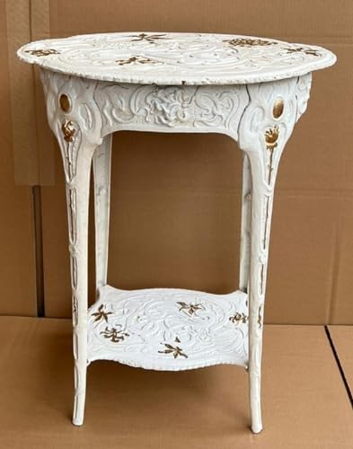 Casa Padrino Jugendstil Garten Deko Beistelltisch Weiß/Gold 46,6 x 36 x H. 60,4 cm - Nostalgischer Gusseisen Blumentisch - Barock & Jugendstil Garten Möbel