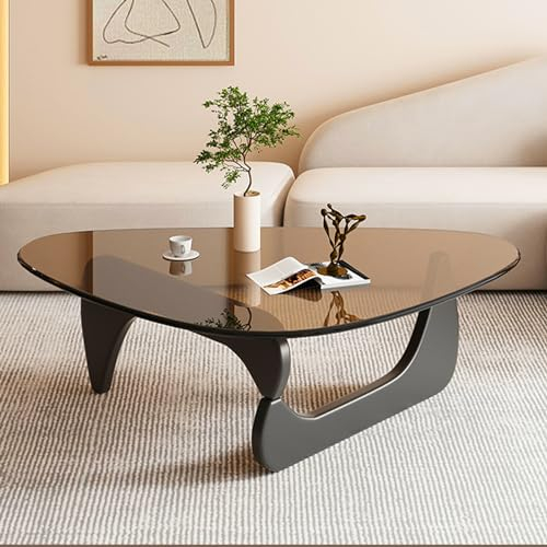 PRITIY Table basse d'appoint en verre - Table basse moderne - Table basse triangulaire (noir + marron, 91 x 65 x 40 cm)