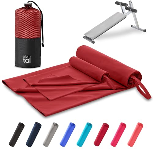 Blumtal Fitness Handtuch im 2er Set - Microfaser Sporthandtuch Fitnessstudio 180x90cm + Mikrofaser Handtuch 80x40cm - saugstarkes Towel groß & klein - Gym Towel - Sporttuch - Dunkelrot