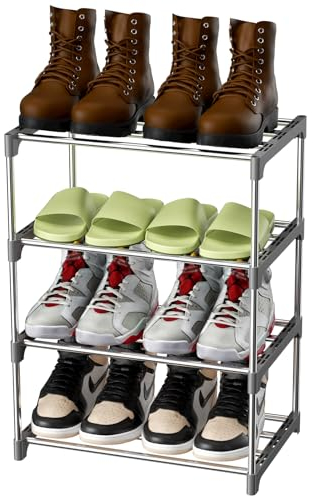 Magrimaxio Schuhregal Metall, Schuhaufbewahrung mit 4 Ebenen, Leichtes Schuhablage, Schuh Regal Stapelbar für 8 Paar Schuhe, Schuhständer für Flur, Wohnzimmer, Schlafzimmer, Eingangsbereich (Grau)