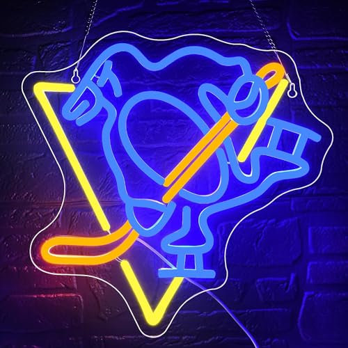 Eishockey-Neonschild, Pinguin-Team-Logo, Hockey-Neon-Lichtschild für Schlafzimmer, Männerhöhle, Sportdekoration, Hockey-Licht, Hockey-Club-Dekoration, Geschenke für Jungen, Hockey-Fans, Größe 34 x 34