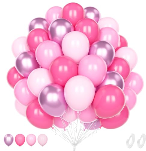 Globo Fucsia Pastel Rosa, 60 Piezas 12 Pulgadas Metálicos Rosa Globos para Cumpleaños Niñas Princesas Mujeres Baby Shower Aniversario Compromiso Boda Día San Valentín Graduación Decoración de Fiesta