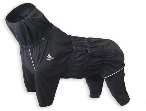 Monkimau Hunderegenmantel | Wasserdicht, Atmungsaktiv & Reflektierend | Verstellbar, Terylen-Material, 4-Beiniges Design | Regenmantel Hund für Mittelgroße bis Große Hunderassen (Schwarz, 2XL)