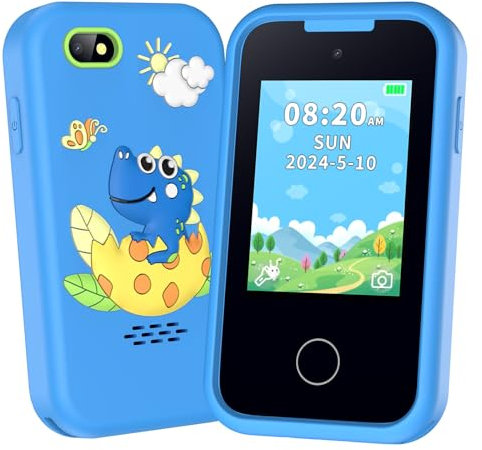 Kids Phone for Boy, Toddler Toy Phone Birthday Gifts Toys for 3 4 5 6 7 8 years old Kids Smart Phone with Dual Camera Music Player Puzzle Games,SD Card (Blue)
