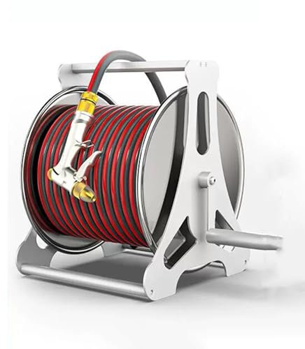 Schlauchwagen, Gartenschlauchwagen mit Sprühdüse, wandmontierter/tragbarer Wasserschlauch aus Edelstahl für den Außenbereich, 1/2 Zoll Pflanzschlauchwagen (Farbe: Rot, Größe: 40 m)