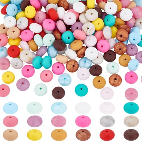GOMAKERER 180 Pcs 18 Candy Colors Silicone Round Beads, 14mm Matte Glaze Abacus Beads for DIY Jewelry