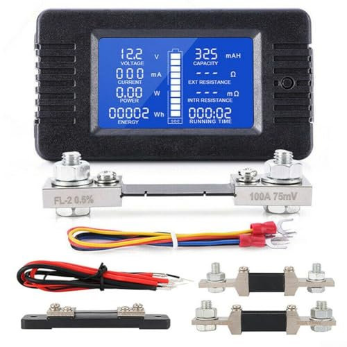 Zoegneer DC-Batterie-Monitor, digital, Strom, Spannung, Energie, Leistungsmesser, 12 V, 0–200 V, Batterie-Monitor, LCD-Display, Gleichspannung für Auto, Wohnmobil (50 A)