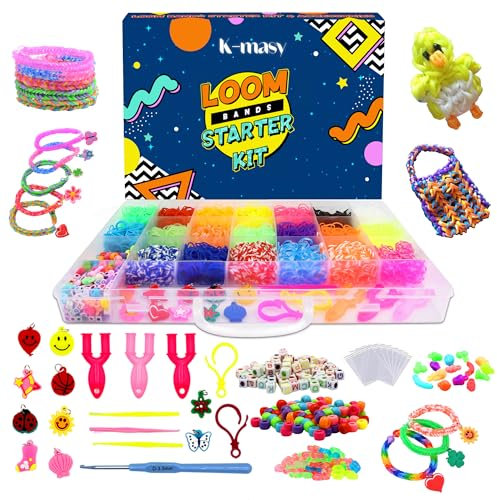 k-masy Loom Bands Kit 5000 + Colorful Rubber Bands Loom Bands Kits for Girls Friendship Bracelet Making in 20 Unique Colors with Beads and Other Accessories in Beautiful Craft Storage Box