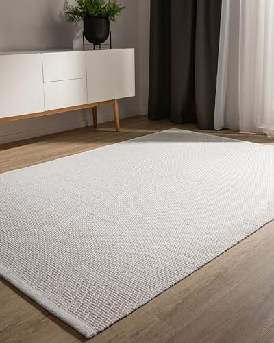 benuta Basic handgewebter Baumwollteppich Ron - Weiß 120x170 cm - Handwebteppich aus 100% Baumwolle - Style: Uni, Minimalistisch, Natural Living - Pflegeleicht für Wohnzimmer Schlafzimmer