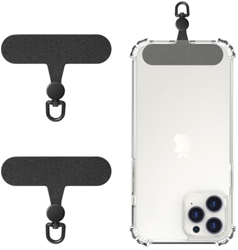 MoKo 2 Packung Telefon Tether Tab, drehbar 360 ° Telefon Lanyard Patch, Polyester Telefonband Ersatzteil mit Metall mattiert Ring, Universal Strap Tabs für die meisten Phone Hülle, Schwarz