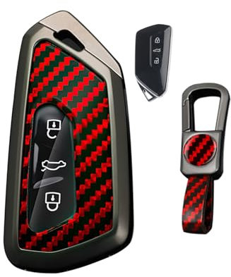 ontto Autoschlüssel Hülle Schlüsselhülle Cover Passt für Skoda Kodiaq Superb 4 B9 Enyaq Coupe Octavia 4 RS VW Golf 8 ID.3 ID.7 2023-2025 Schlüsselgehäuse Schutzhülle Schlüsselanhänger 3 Tasten-Rot
