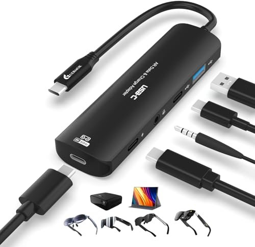 Guermok 5-in-1 USB-C zu AR-Brille Adapter, 100W PD Schnellladung, 8K@60Hz Video, USB/USB-C Ports - für XREAL Air/2 Pro/One, RayNeo Air, Rokid, Switch, Steam, iPhone 15/16, Schwarz